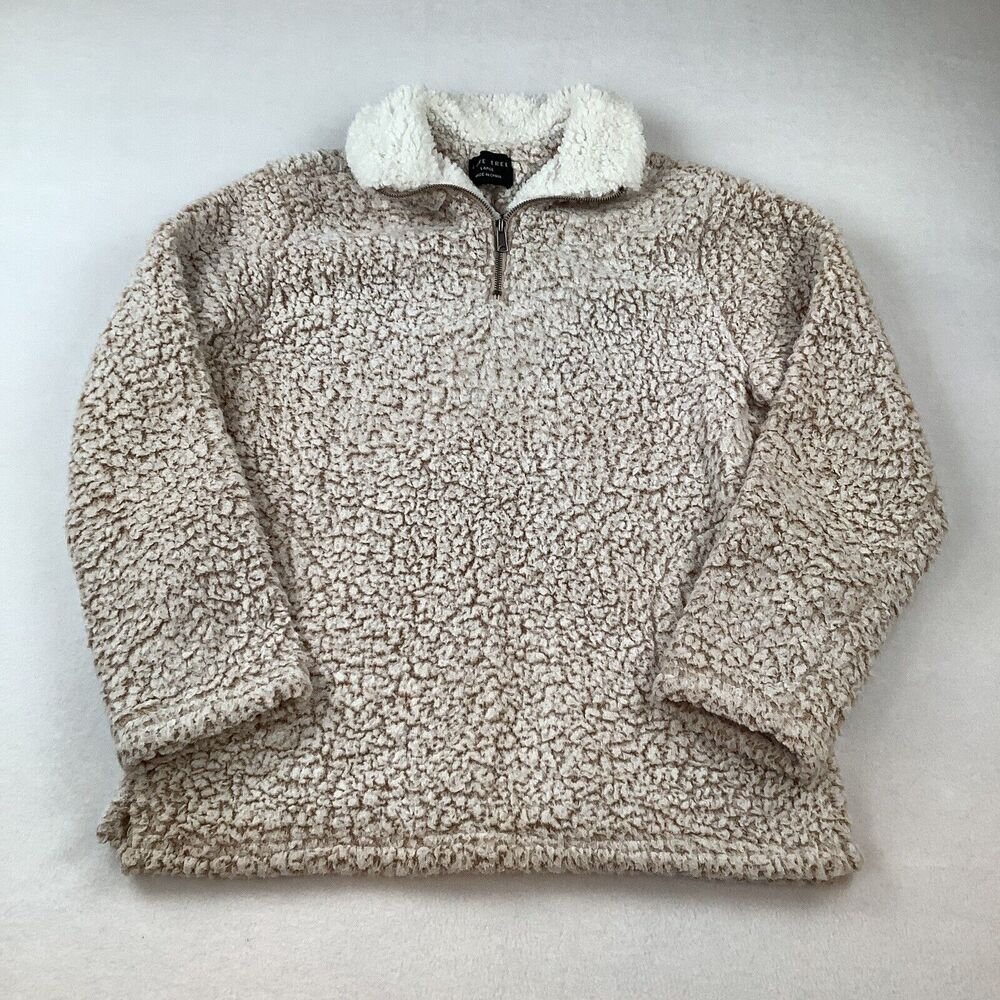 Love Tree Sherpa Womens Large 1/4 Zip Pullover Tan Cream Long Sleeves Cozy Soft